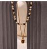 Double-Layered Tiger's Eye Beaded Necklace with Titanium Steel Clavicle Chain