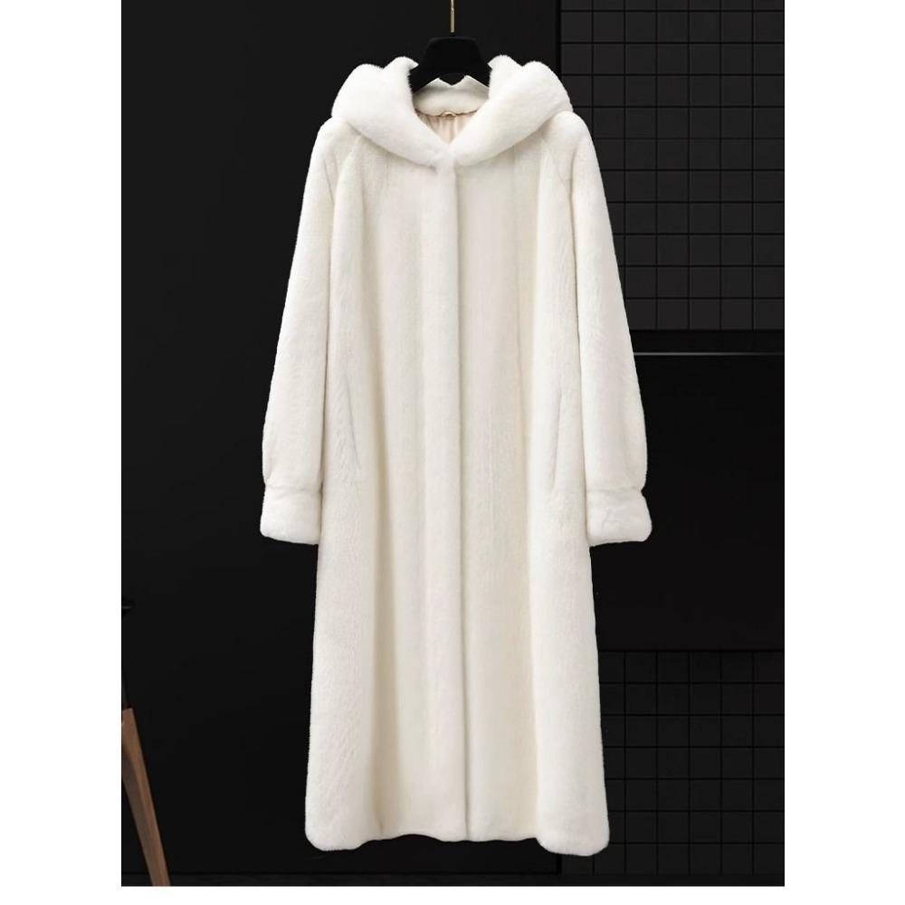New High-end Imitation Velvet Mink Fur Coat Fur Coat Women's Long Hooded Environmentally Friendly Fur Coat