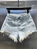 Light Blue Spicy Vintage Distressed Low-Waist Ripped Denim Shorts for Women – Sexy Wide-Leg Summer Hot Pants