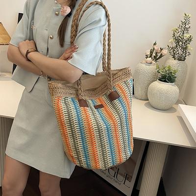 Sac à épaule en paille mode pour les trajets quotidiens, nouveau sac fourre-tout grande capacité pour femmes, sac de plage pour les vacances à la mer