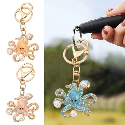Keychain Pendant Imitation Pearls Rhinestones Inlaid Octopus Shape Key Chain with Lobster Clasp Bag Charm Backpack Accessory