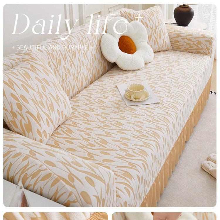 Living Room Straight Row Sofa Cover Dust Cover Skirt Lace Elastic All-Inclusive One-Piece Anti-Scratching Four Seasons Universal