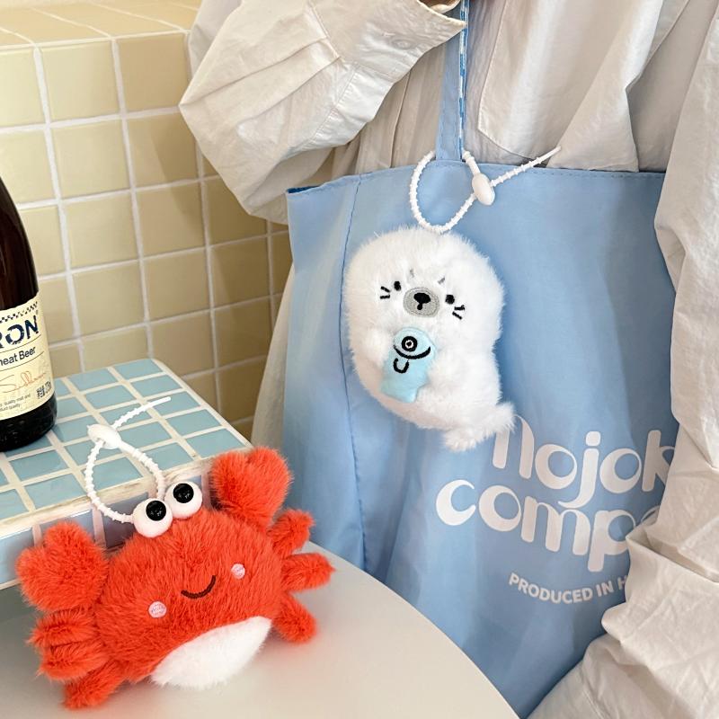 Fluffy Cute Ocean Animal Plush Keychain Stuffed Doll Pendant Keyring Portable Shoulder Bag Ornament for Teen Girls