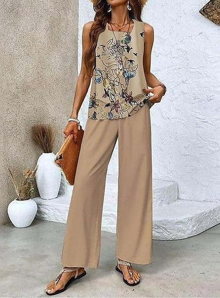 European and American new 1D printing women's fashion sleeveless trousers suit spring and summer women's suit