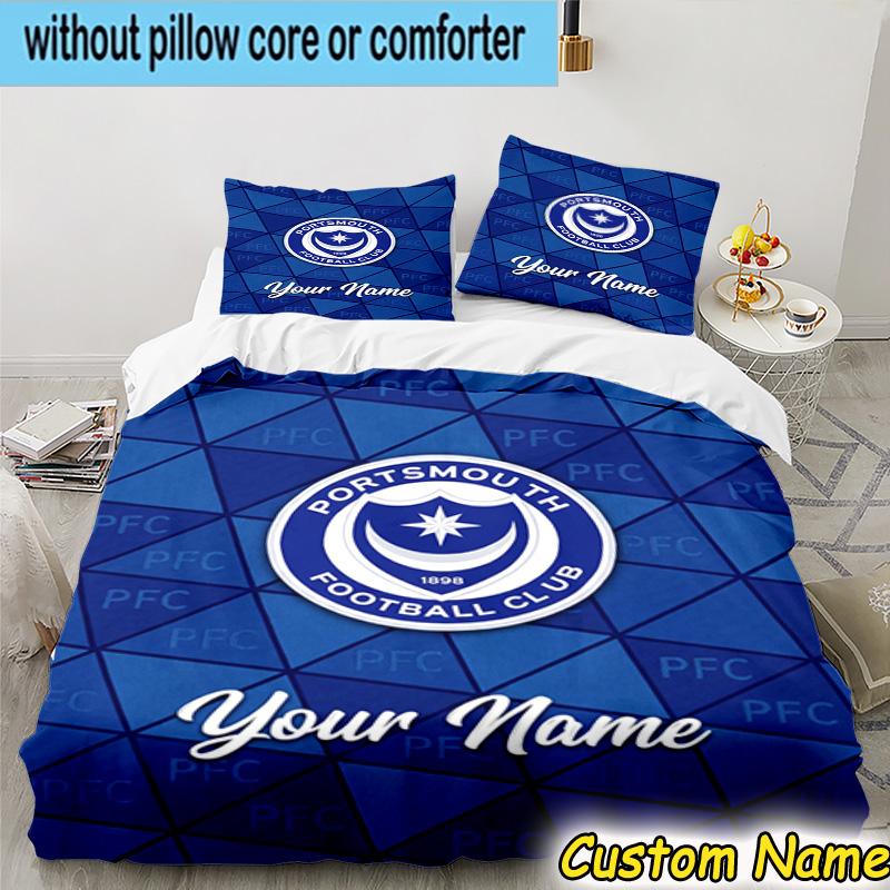 Custom Name Portsmouth Football Club Bedding Set 3PCS Duvet Cover Closure Includes 1 Duvet Cover & 2 Pillowcases for All Seasons Bedroom Decor