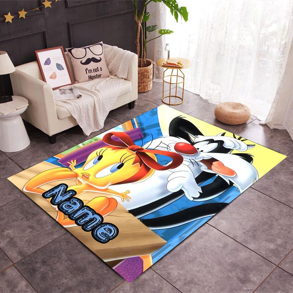 Looney Tweety Clouds Customize Your Name Area Rug Suitable for Game Room Outdoor Kitchen Balcony Anti-slip Rug Decorate Offices Wedding Party Gift