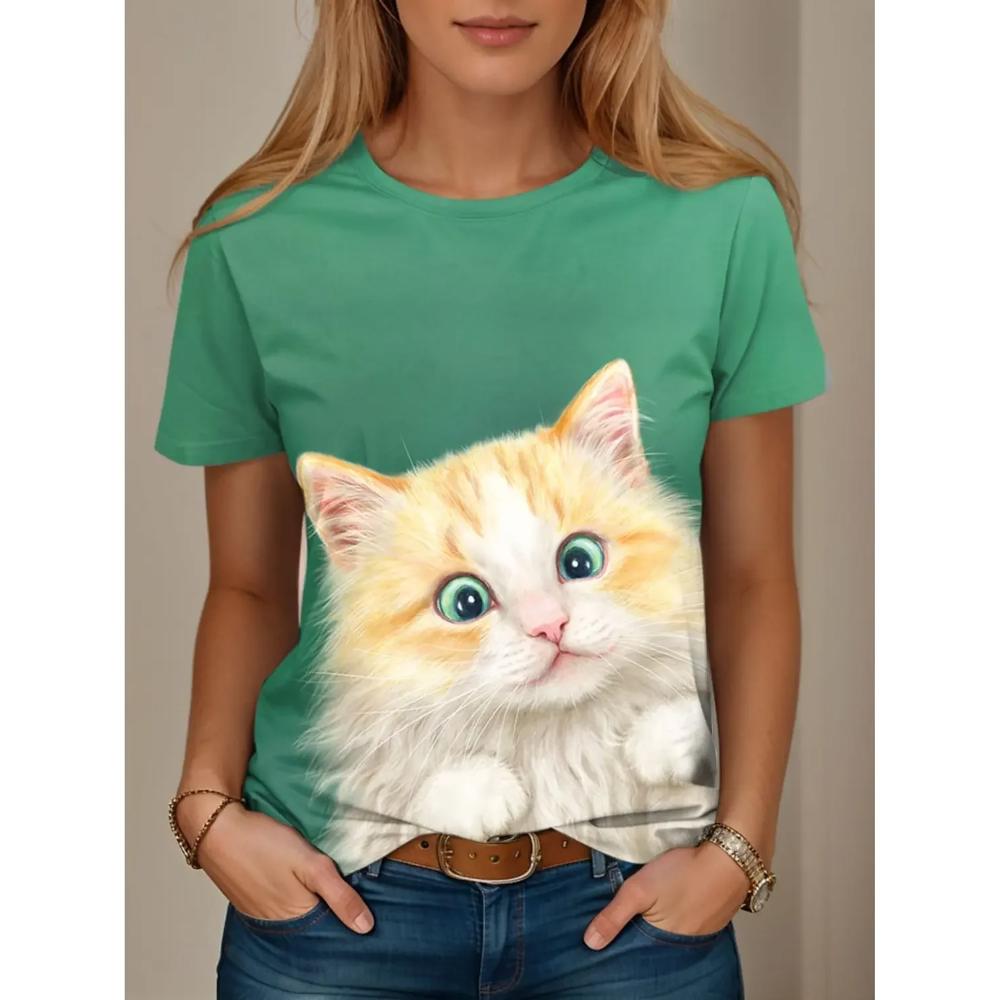 Women's Cats Graphic T-Shirt Casual Short Sleeved Crew Neck T-Shirt Summer Fashionable Comfortable Breathable T-Shirts