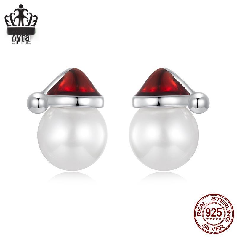 Everlove Perlen Schneemann Ohrstecker: S925 Sterlingsilber, rhodiniert Weihnachtsschmuck für Damen