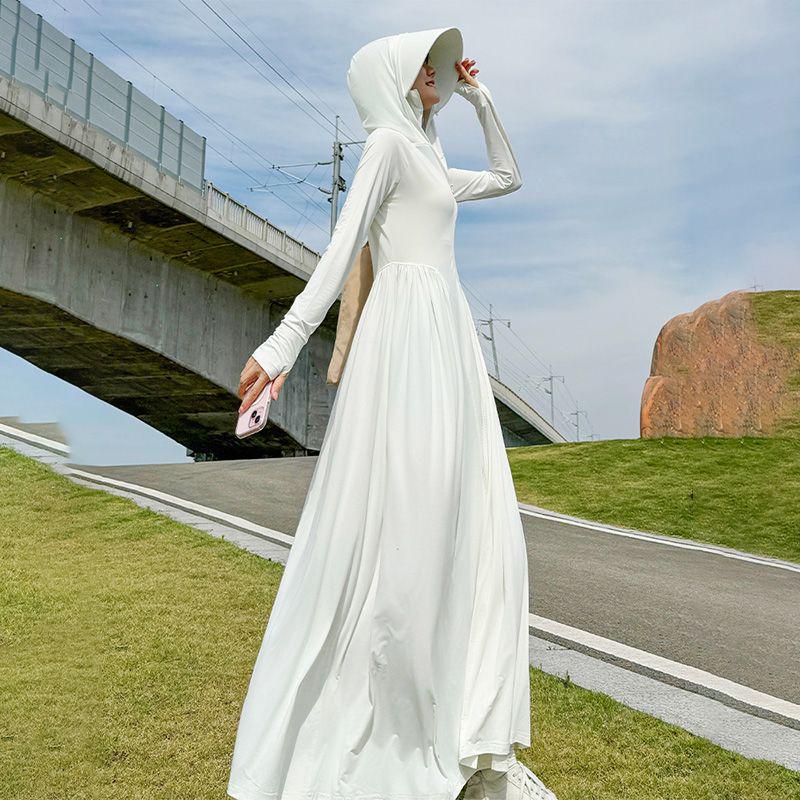 

Women s Summer 2026 Ice Silk UV Protection Slim Fit Sun Protection Skirt - Thin, Breathable, Full Body Design L (80-120 cm) белый