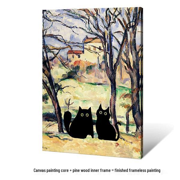 Water Lily & Starry Night Abstract Cat Art: Colorful Wall Hanging for Bedroom & Living Room