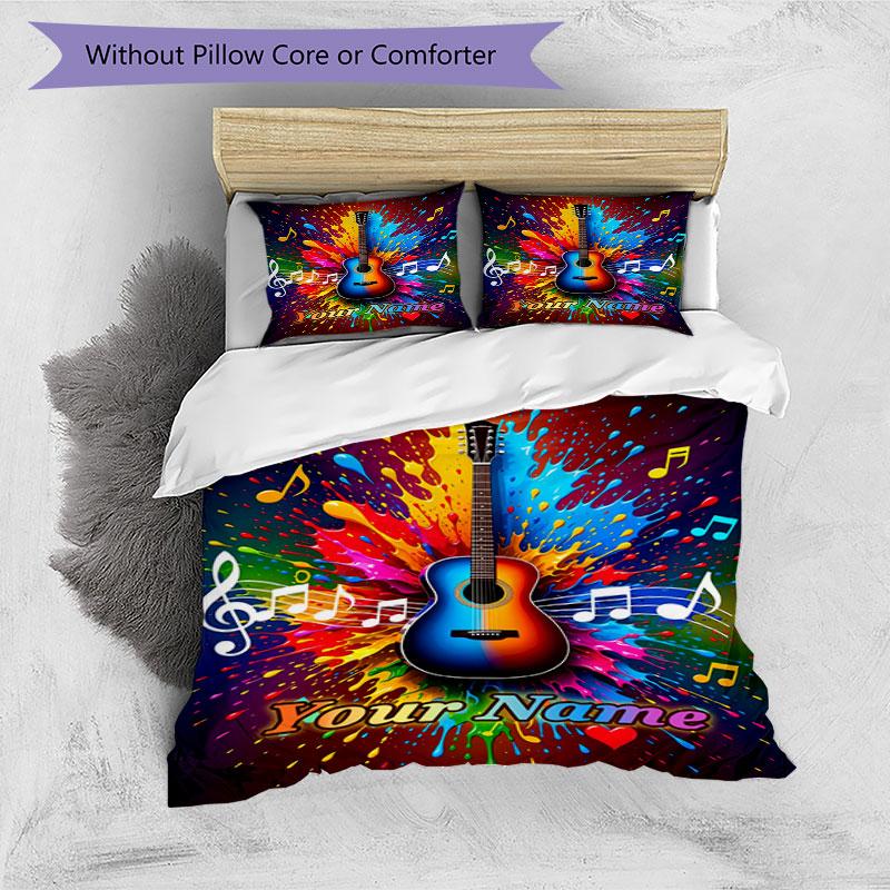 3PC Custom Name Music Colors Fusion Bedding Set Duvet Cover Closure Includes 1 Duvet Cover & 2 Pillowcases for Bedroom
