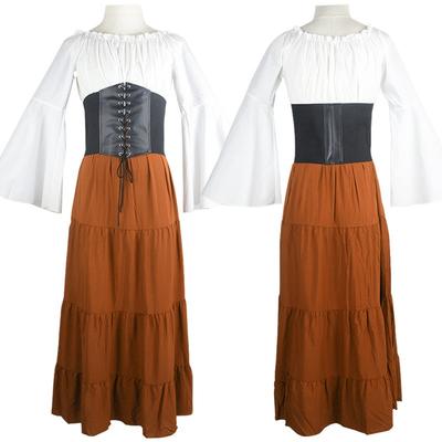 New Flared Sleeve Dress One-word Shoulder Girdle Waist Long Dress Retro Women's Clothing