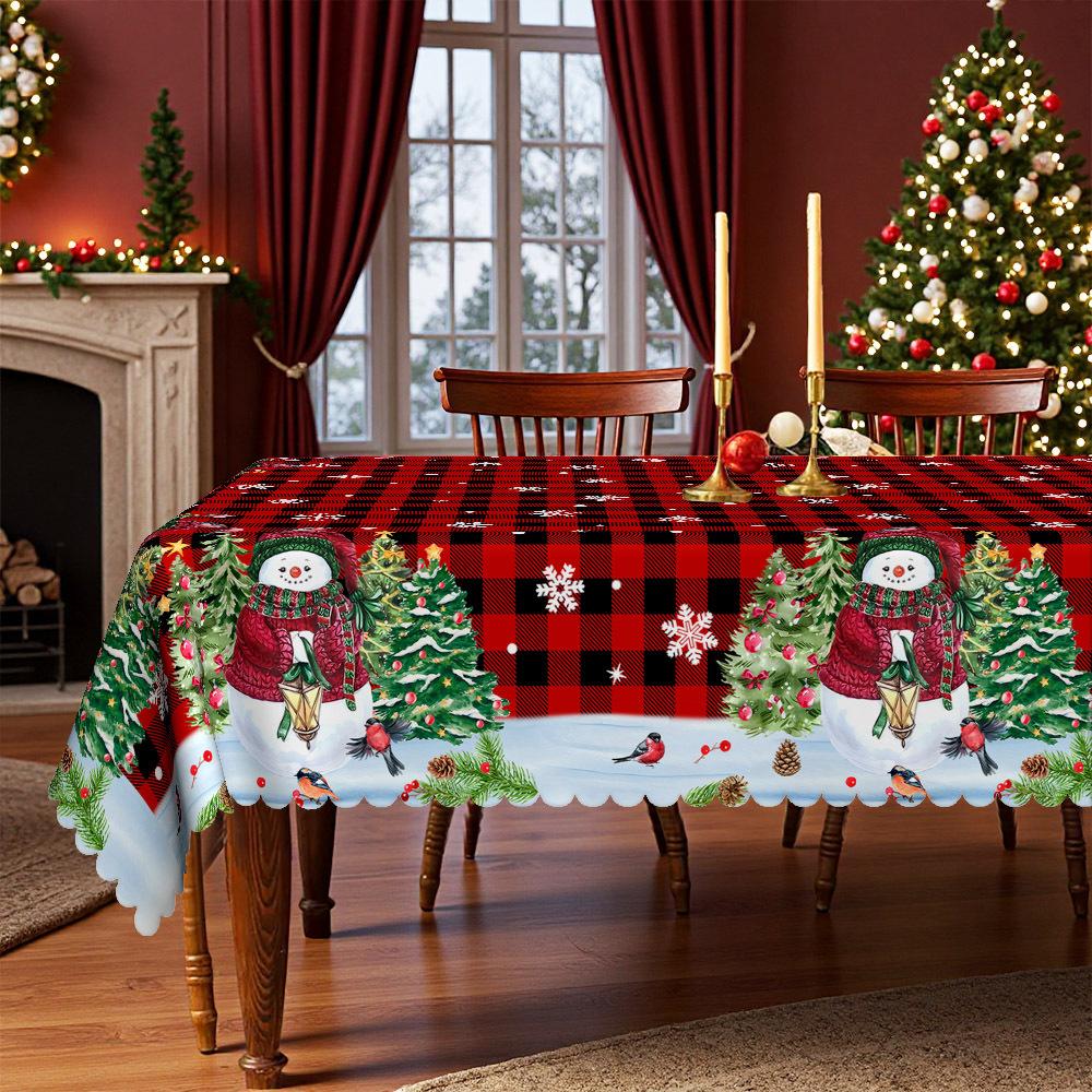 

Christmas Atmosphere Round Table Cloth, Snowman Christmas Tree Plaid Waterproof And Washable, Indoor And Outdoor Party Decorative Tablecloth Round tablecloth-152x152cm