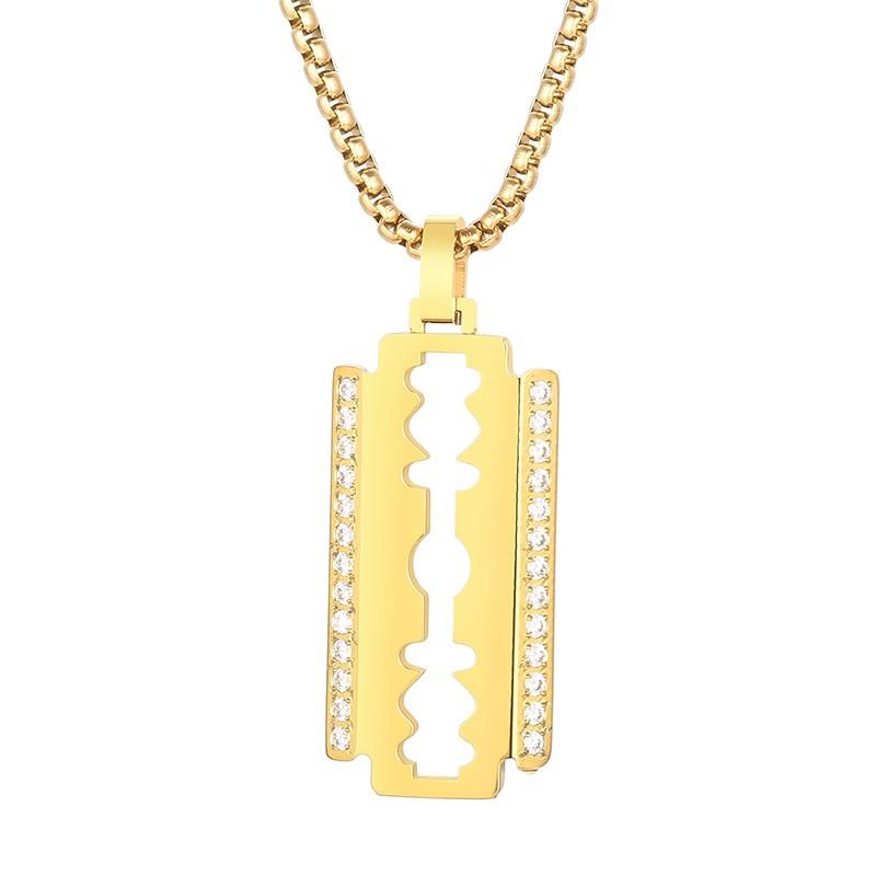 

New in Creative Zirconia Blade Pendant Necklaces for Women Men Hiphop Free Gifts Stainless Steel Square Pearl Chain Jewelry