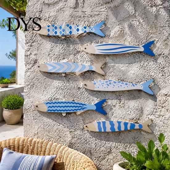 Decorative Fish Scale Wall Hangings 6Pcs/Set Wooden Decor, Beach House Decoration, Blue And White Wood Ornaments Coastal Art for Home Living