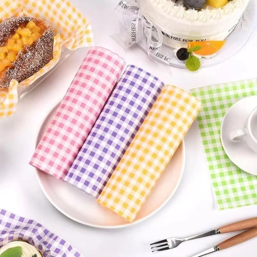 100PCS/Pack Disposable Oil-absorbing Paper Food Grade Colorful Grid Oil-Proof Paper Oil-Resistant Safe Material Baking Paper