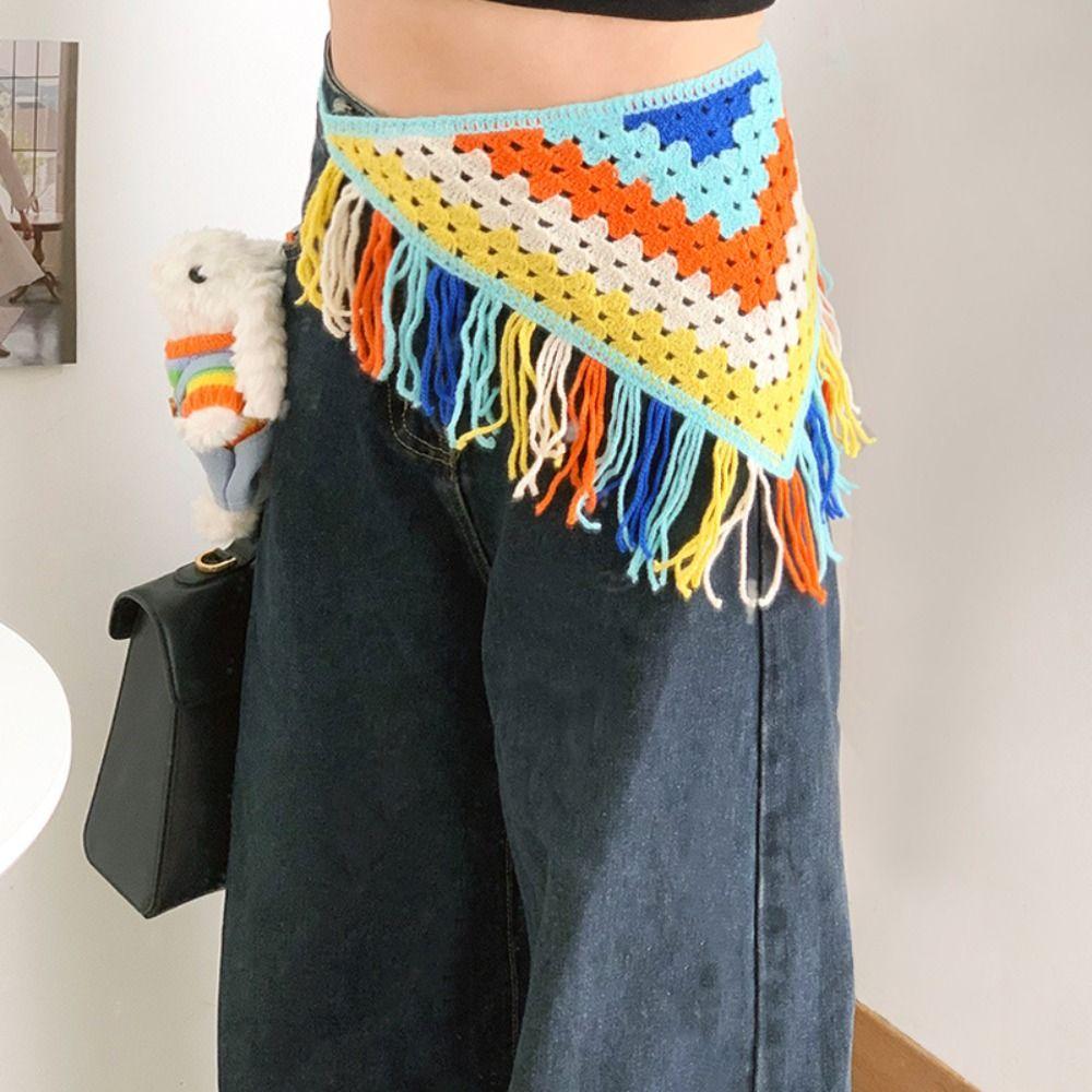 Cummerbund Ethnic Style Waist Band Bohemian Turban Apron Wrap Knitted Triangle Headscarf Summer