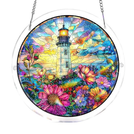 Acryl Puzzle Sonnenfänger 83 Teile DIY Sonnenfänger Bastelset für Erwachsene Buntglas Fenster Hängeornament für Haus Garten Dekoration