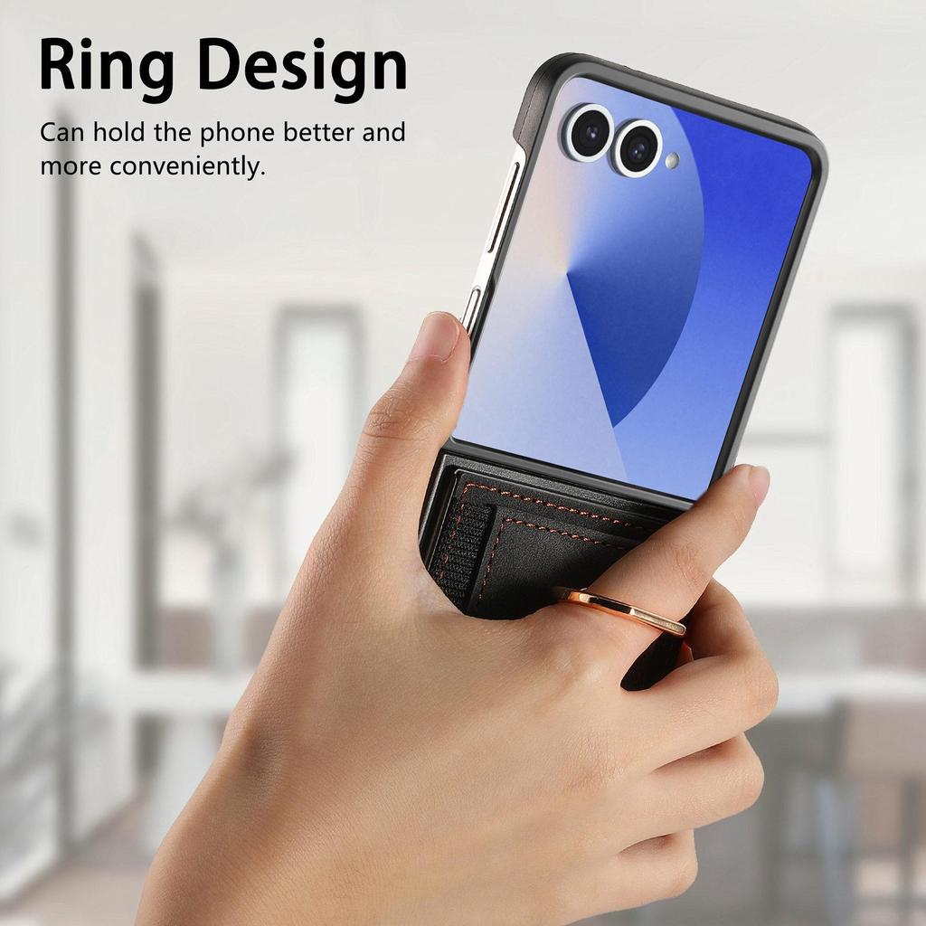 Samsung Z Flip 7 FE Leather Ring Wallet Case with Card Holder and Stand