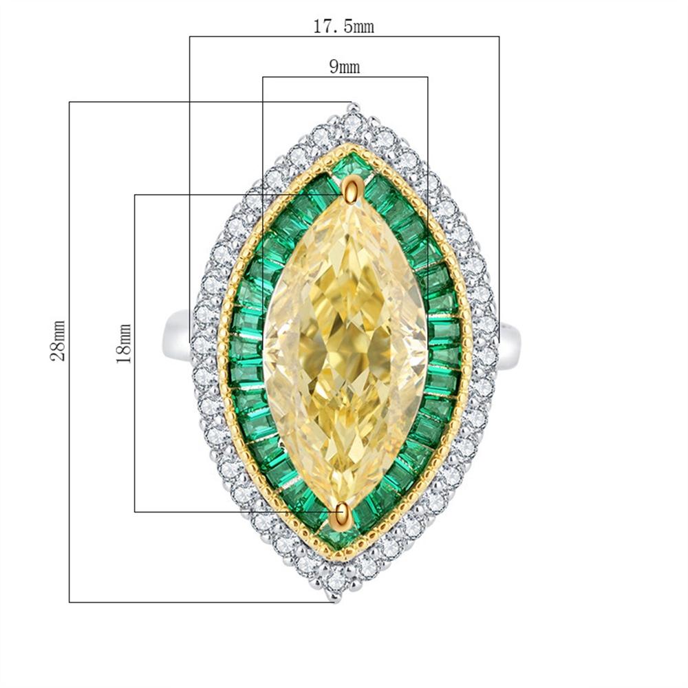 Moda 18 K Altın Kaplama 9*18 MM Fantezi Canlı Courndum Yüzük Kadınlar için Yıldönümü Hediyesi 925 Ayar Gümüş Güzel Takı