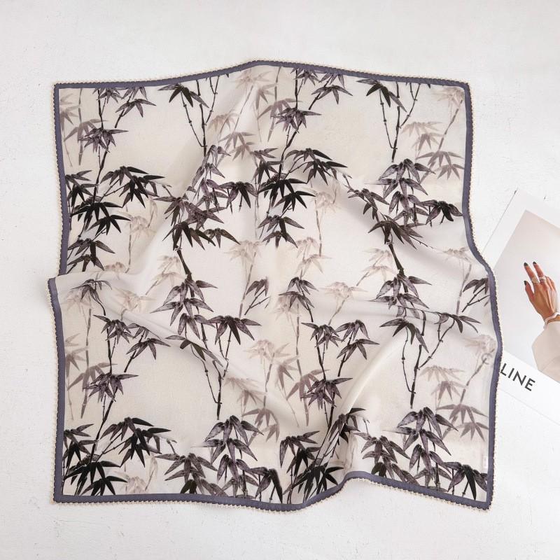 100% Silk Crepe Square Scarf Women Fashion Office Decorative Lace Neckerchief