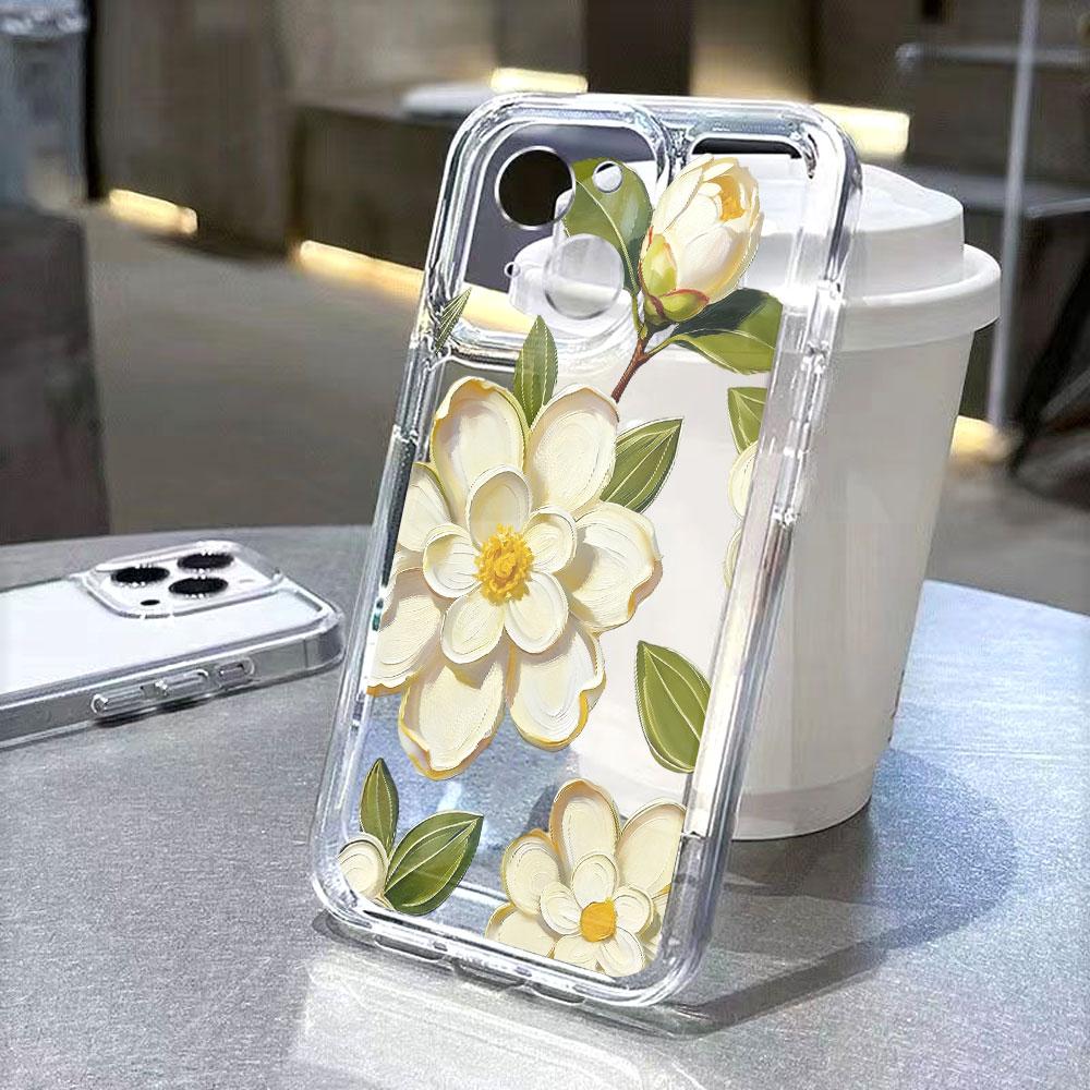 White Camellia with Bud Lucency Phone Case for IPhone 14 15 16 13 12 11 17 Pro Max 12 13 Mini Soft Cover