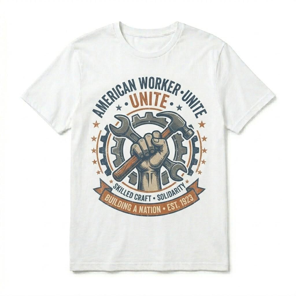American Worker Unite T-Shirt Skilled Craft Solidarity Retro Labor Day Gift Tee S