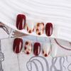 Wine Red Gradient Leopard Print Gold Foil Handmade Nail Art Whitening Removable Oval Tips
