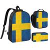Sweden Swedish Flag Backpack Student BookBag School Bag Shoulder Bags 3ps Insulated Lunch Bag Pencil Case