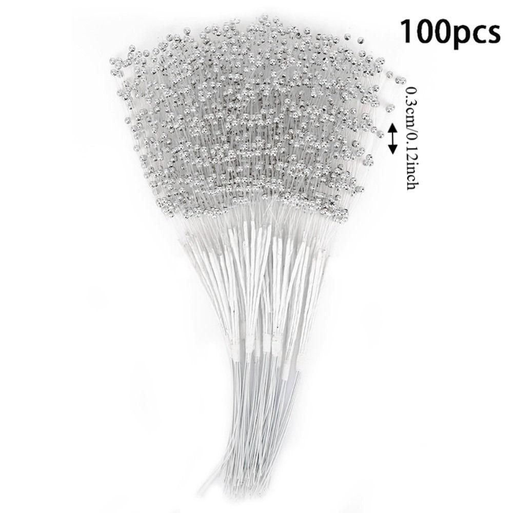 100 szt. Sztuczne Perły Koraliki na Patyczkach 3mm Akcesoria do DIY Dekoracja Sznurek z Koralików Wesele Impreza