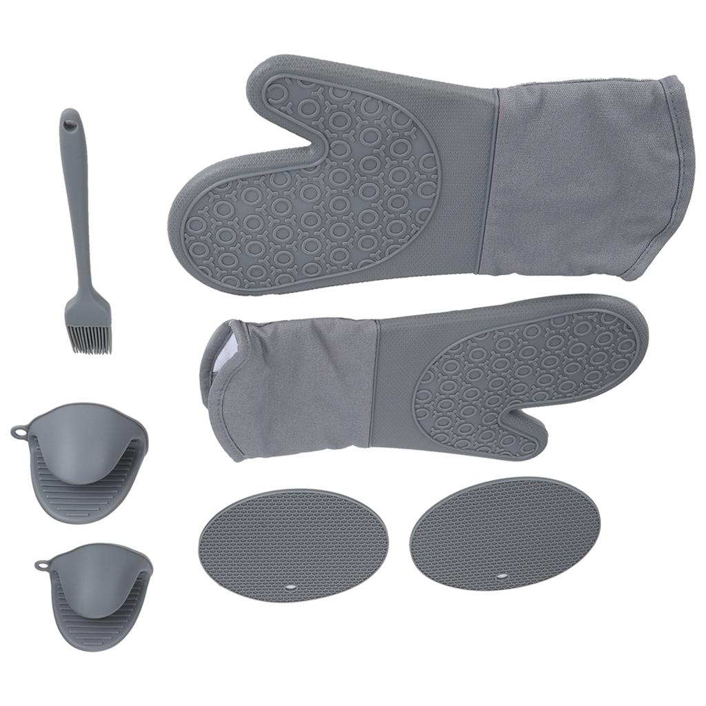 7-teiliges Set Ofen-Hitzeschutzhandschuhe Kochen Fingergriff Isolationsmatte für Küche Outdoor