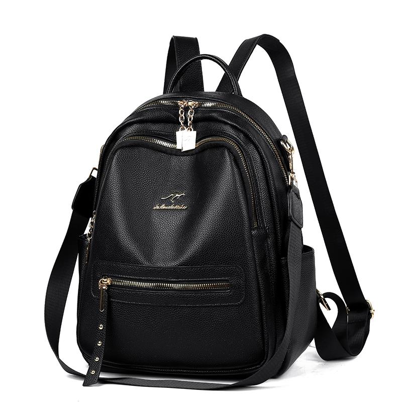 Vintage Backpack Women's Solid Color Backpack Large Capacity Schoolbag