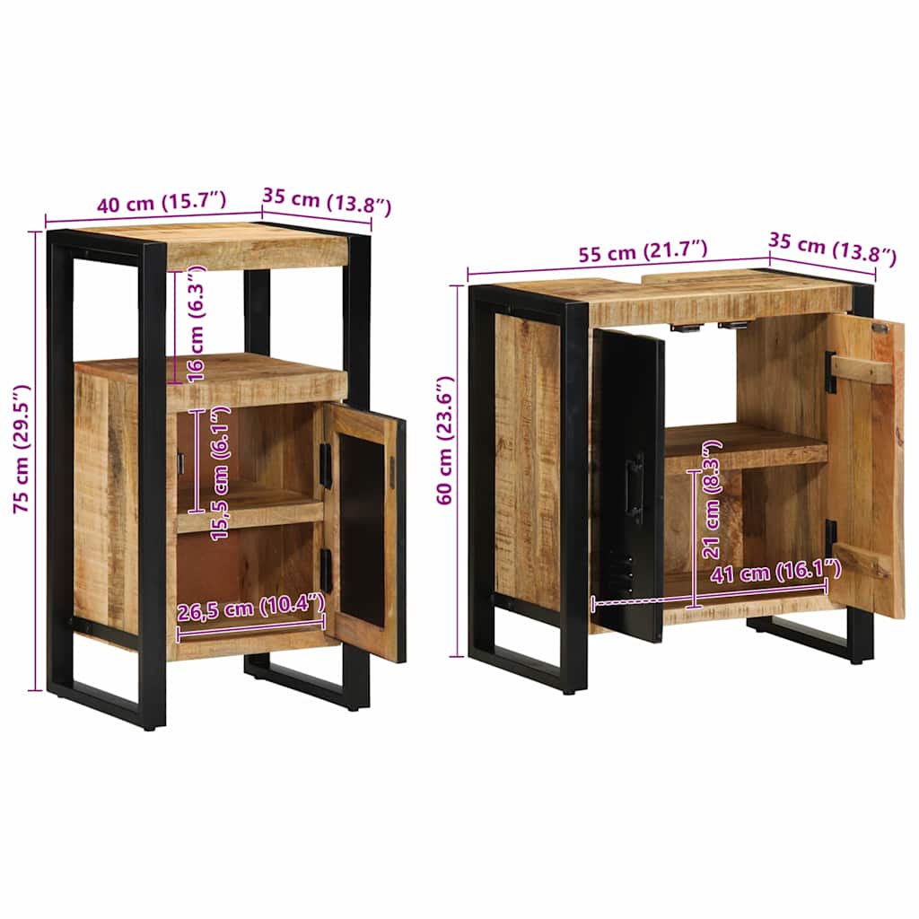 Bathroom Furniture Set 2 Pcs Brown & Black Solid Mango Wood