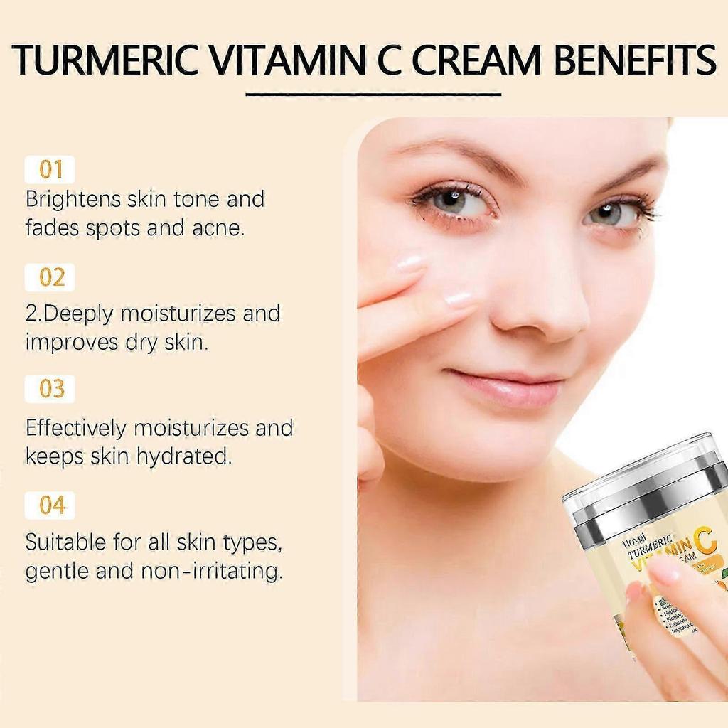 Crème hydratante et réparatrice pour le visage Curcuma + Vitamine C Éclat, Anti-âge et hydratante avec aloès vera, huile de menthe poivrée et hyalu