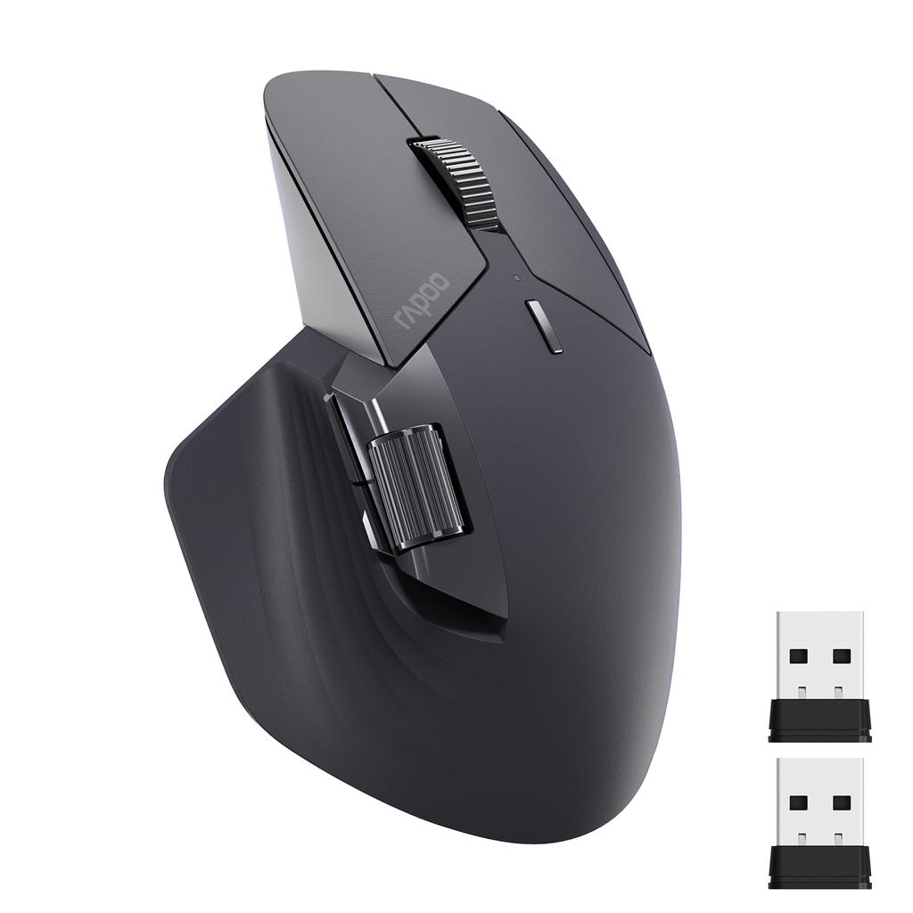 Rapoo MT760Mini Bezdrátová Bluetooth Horizontální 11 Programovatelných 5 Současných Zařízení 6 Kláves 2 Ergonomické DPI Kontinuální Matná Černá Mini Velikost Myš,
