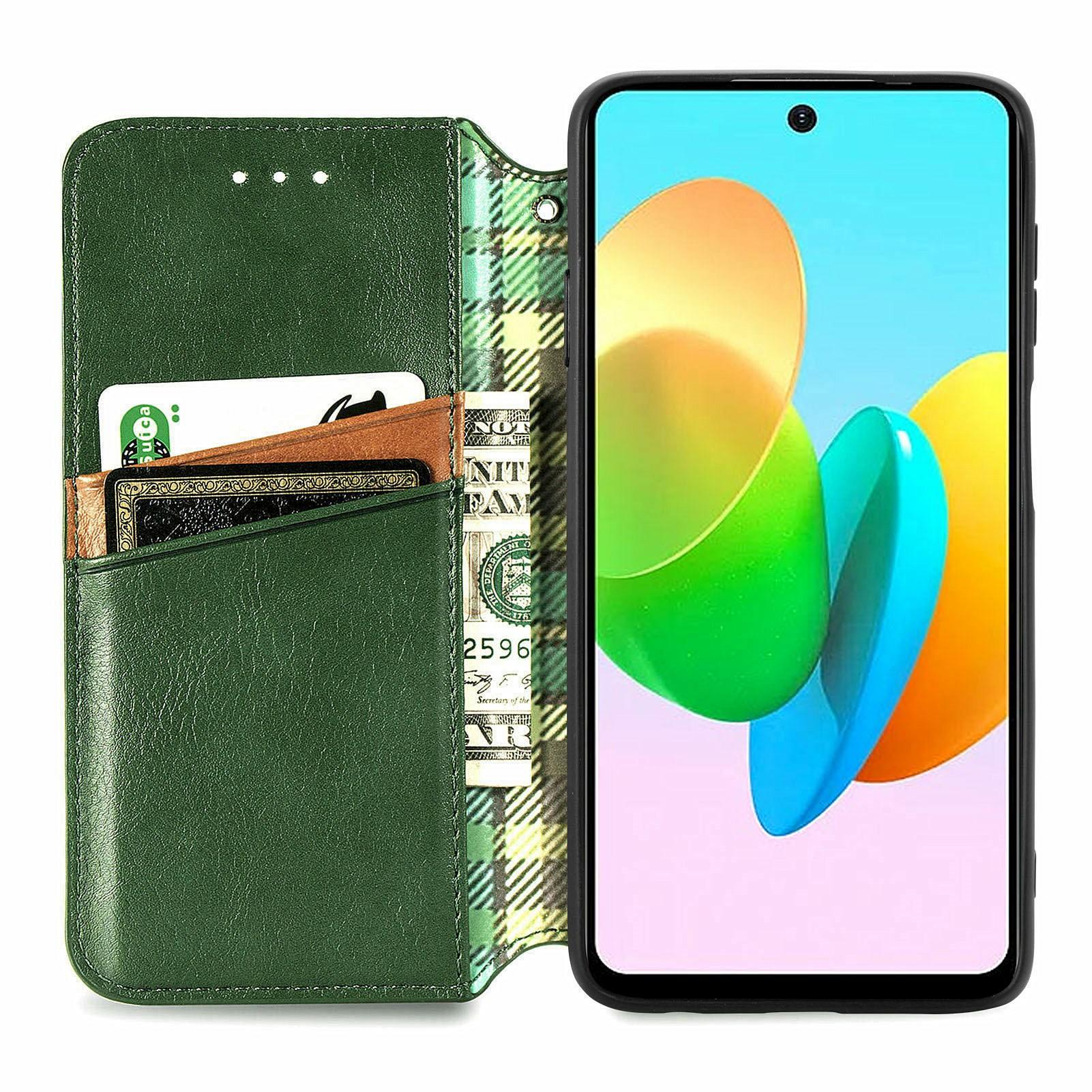 

For TECNO Spark 20C PU Leather Case Rhombus Imprint Wallet Stand Phone Cover Green