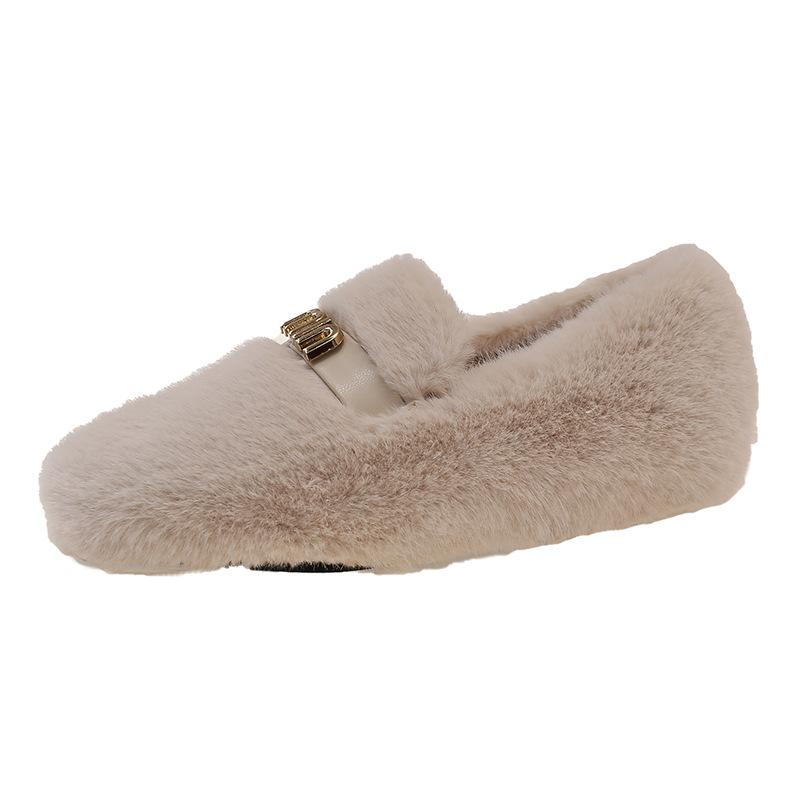 thick-soled fluffy shoes for women to wear in winter, lazy wind shoes, Korean version of one-pedal velvet warm cotton shoes, foreign style Doudou shoe