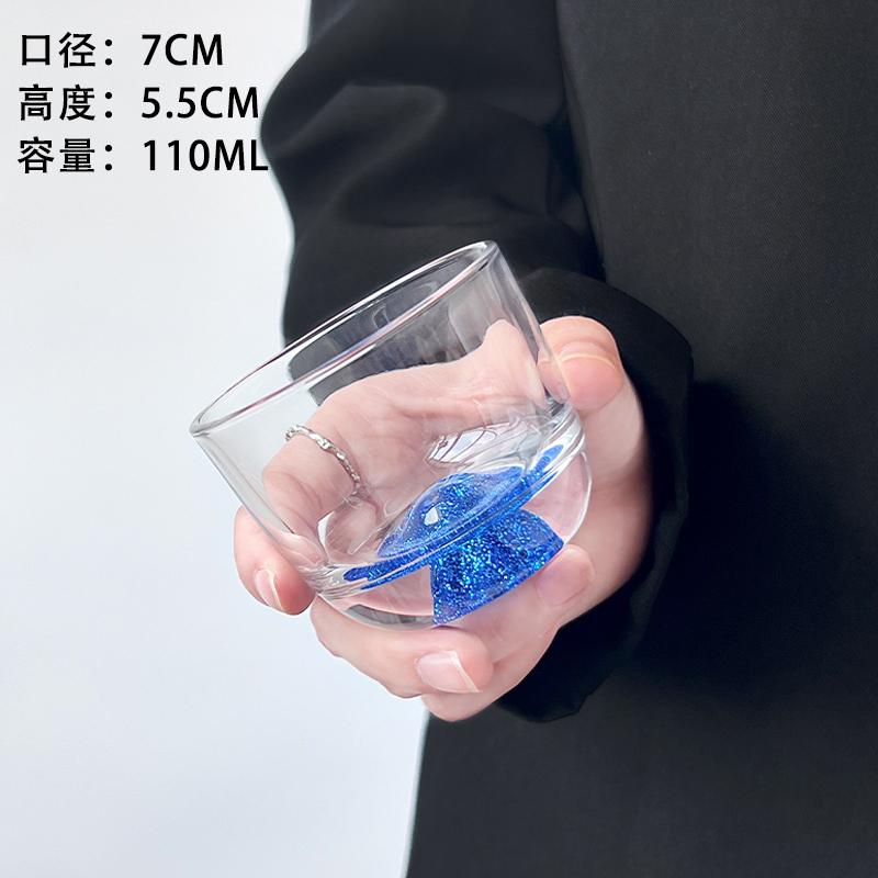 Golden Mountain Viewing Cup Host Cup Kung Fu Tea Cup High-end Tea Set Frosted Blue Base Transparent Glass Tea Cup 1PCS