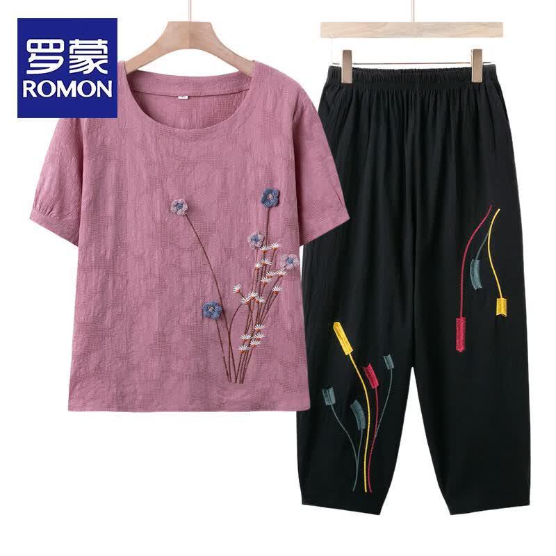 Romon Women s Summer Printed Two-piece Set 4XL