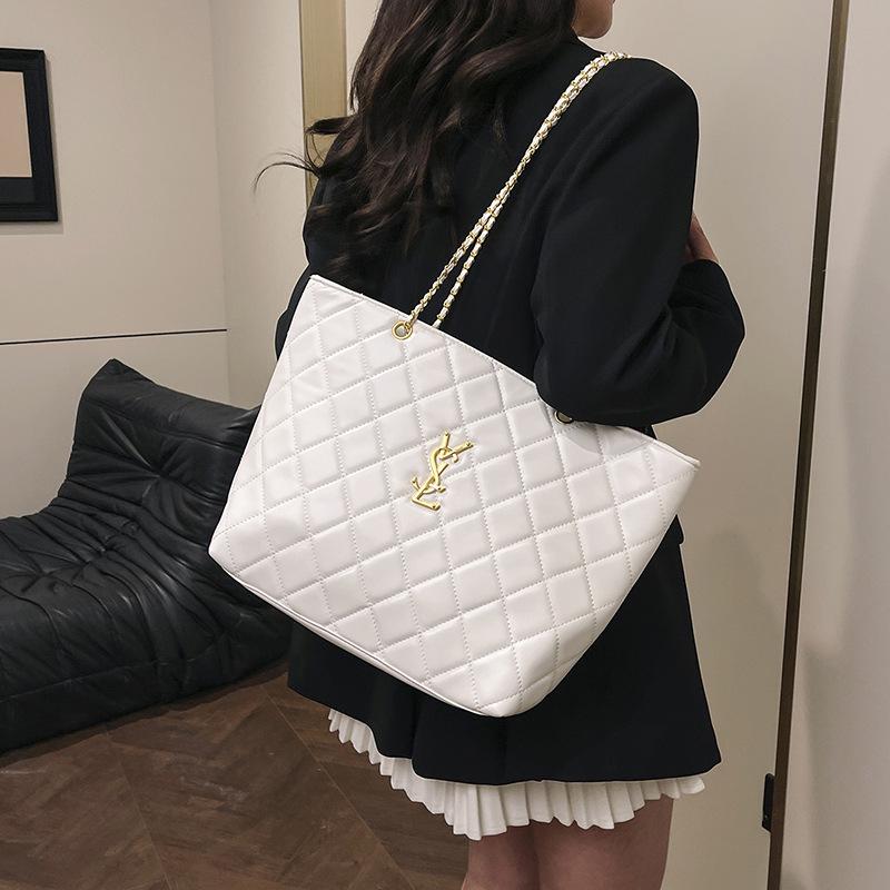 Diamond Lattice Women's Autumn Bag - Korean Style Large Capacity Chain Shoulder Bag for Work Commute