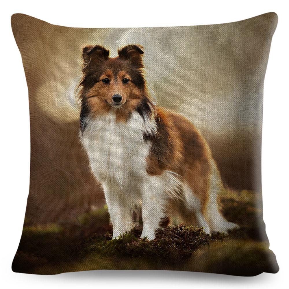 Shetland Sheepdog Cute Pet Animal Dog Printed Pillowcase Decor Cushion Cover for Sofa Home Car Polyester Pillow Case 45*45cm