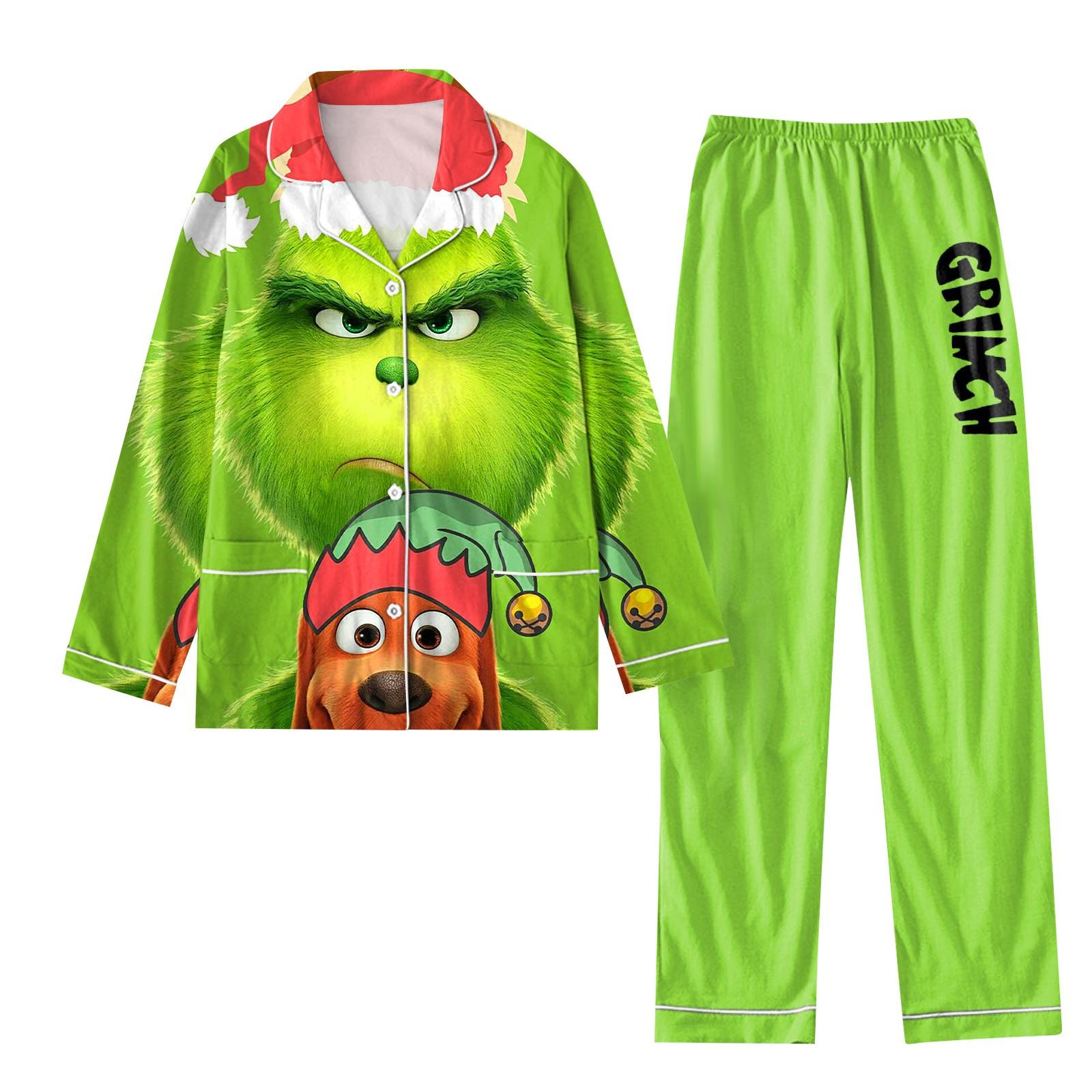 

Женский костюм из 2 предметов с принтом, топ на пуговицах с длинными рукавами, широкие брюки, комплект, пижамный домашний повседневный костюм XL зелёный