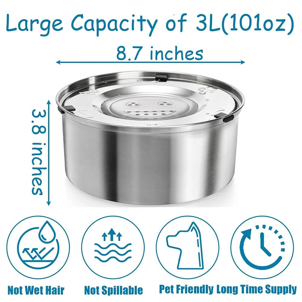 Anti-Spill 3L Stainless Steel Dog Water Bowl, Non-Slip Base Slow Drinking Water Dispenser Feeder for Medium Large Dogs
