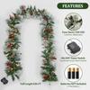 9ft Pre-lit Christmas Garland with Lights, Pine & Berry for Mantle, Fireplace, Stairs, Indoor Outdoor Decor