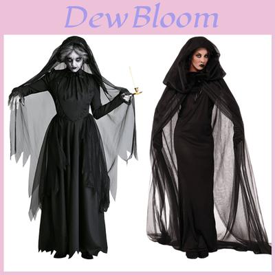 Halloween-Kostüm für Frauen Geisterbraut Hexe Vampir mit Umhang Elastischer Stoff S-xxl
