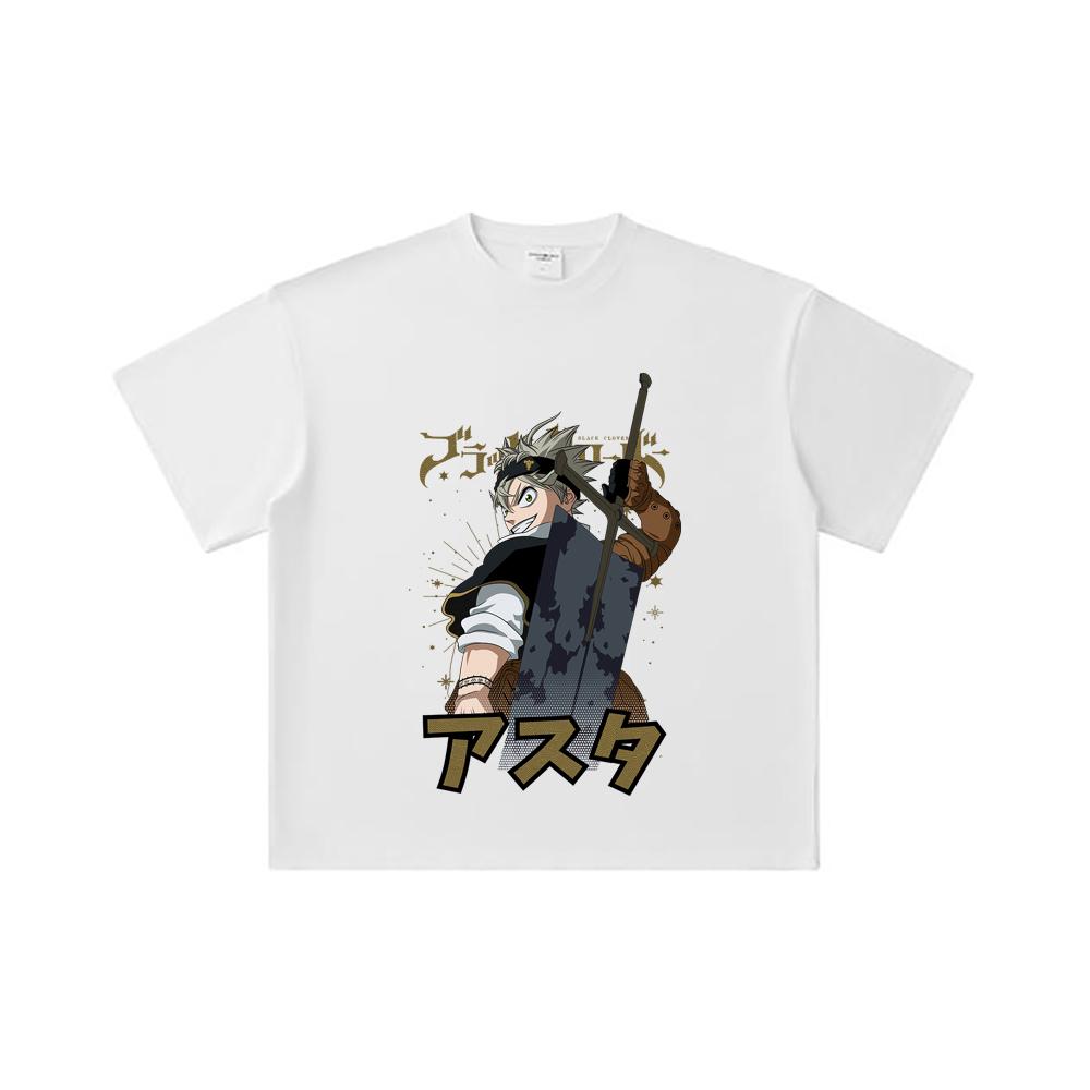 260 GSM Double Yarn 32 Count 100% Cotton Black Clover V2 Asta Print Unisex Heavy Cotton T Shirt