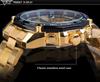 Moda Vincitore Top Brand Uomo Casual Scheletrato Automatico Meccanico Cinturino Completamente in Acciaio Inossidabile Lusso Dorato Orologi da Business