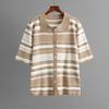 Navava Nk2937 Striped Collar Short Sleeve Knit Pants Two Piece Set