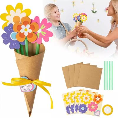 Flower Bouquet Craft Kit 24Pcs Teacher Appreciation Week Mother's Day Flower Birthday Cards DIY Sister First Greeting Cards