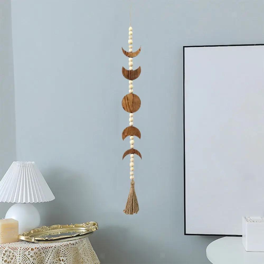 Home Decoration Boho Celestial Ornament Garland Wood Moon Phase Wood Bead Wall Hanging
